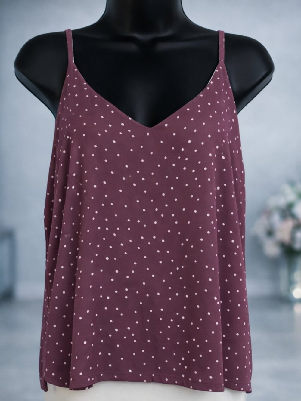 WHBM Reversible Cami Top Mauve & Cream Polka Dot Tank Blouse Barbiecore Layering